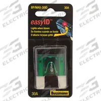 BUSSMANN Automotive Fuse: MAX Series, Fast-Acting, 30 A, 32 V DC, Indicating (MPN BP/MAX-30ID). Key specifications — Series: MAX; Brand: BUSSMANN; Fuse Profile: Standard Profile.