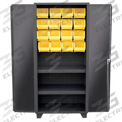 JAMCO Bin Cabinet: 36 in x 24 in 78 in, 2 Shelves, 16 Bins, Yellow, Solid, 14 ga Panel - Standard Bin Cabinets with Shelves