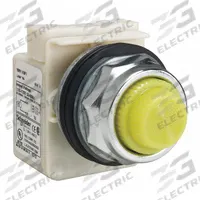SCHNEIDER ELECTRIC Pilot Light: 30 mm Panel Mounting Size, Yellow, Incandescent, 9001K Series (MPN 9001KP1Y31). Key specifications — Series: 9001K; Brand: SCHNEIDER; Includes Push-To-Test: No Push-To-Test Included.