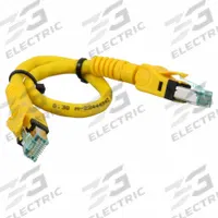 HARTING Cordset: Cat6a, RJ45 Male Adj Angle x RJ45 Male Adj Angle, 3 m Lg, PUR, Yellow, Shielded (MPN 09488484745030). Key specifications — Brand: HARTING; Cable Jacket Color: Yellow; IP Rating: IP20; Performance Category: Cat6a.