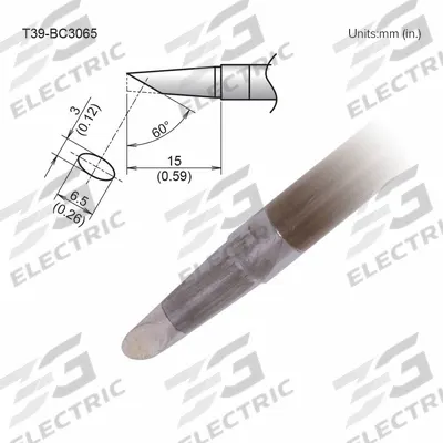 HAKKO Soldering Tip: T39 Series, Bevel, 6.5 mm W - T39 Series Soldering Tips