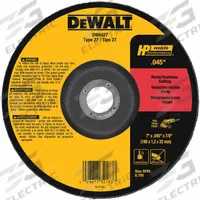 DEWALT Depressed Center Cut-Off Wheel: Type 27, 7" x 0.045" x 7/8", Aluminum Oxide, 60 Grit, A60T (MPN DW8427). Key specifications — Series: A60T; Brand: DEWALT.