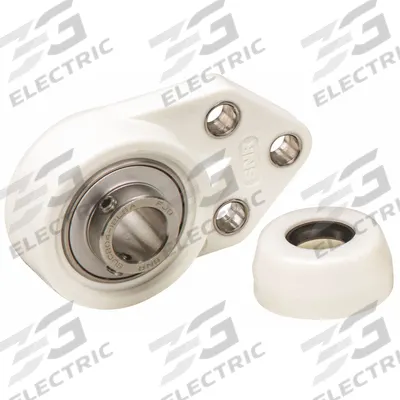 NTN 3 Bolt Flange Bearing: Radial Ball, 1 3/16 in Bore, Polymer, Set Screws - Food-Grade Flange-Mount Ball Bearings