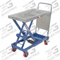 VESTIL Elevating Cart: Powered, 500 lb Load Capacity, 32 in L x 19 1/2 in W, 42 in Max Lifting Ht (MPN CART-500-LA). Key specifications — attr1345487: Steel; attr1345523: VESTIL.