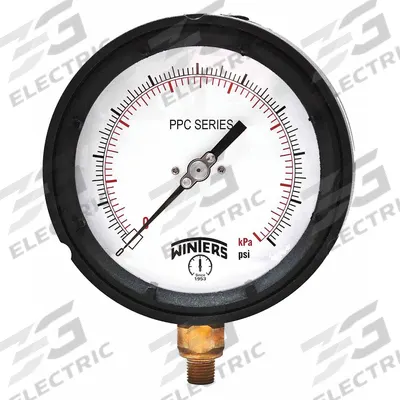 WINTERS Process Compound Gauge: 0 psi to 30 psi, Reflective Fluorescent Yellow - Vibration-Resistant Brass/Bronze Wetted Parts & Plastic Casing