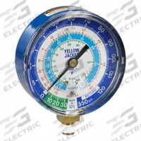 YELLOW JACKET Low Side Gauge: Low Side Gauge, 0 psi to 120 psi, Non-Liquid Filled, 3 1/8 in Dia (MPN 49106). Key specifications — Brand: YELLOW JACKET; Accuracy: ± 1%; Color: Blue; For Refrigerant Type: R-134A.