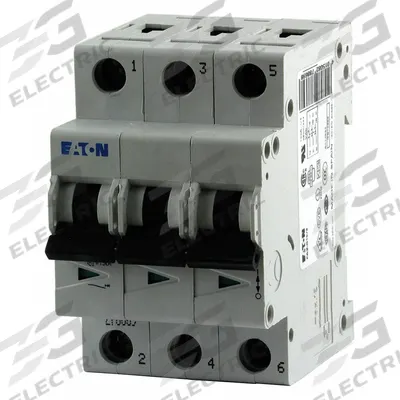 EATON Supplementary Protector: 2 A Amps, 96V DC, 15kA at 240/415V AC, Lug, FAZ - D-Curve, 3-Pole UL1077 DIN Rail-Mount Supplementary Protectors