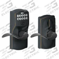 SCHLAGE RESIDENTIAL Electronic Keyless Lock: Keypad, Bronze (MPN FE595 CAM716ACC). Key specifications — Product Type: Electronic Keyless Lock; Manufacturer Part Number: FE595 CAM716ACC; Access Method: Keypad; Key Override Options: 5 Pin Tumbler C Keyway.