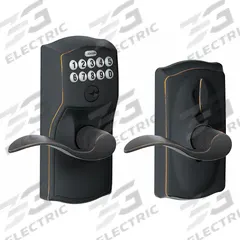 SCHLAGE RESIDENTIAL Electronic Keyless Lock: Keypad, Bronze (MPN FE595 CAM716ACC). Key specifications — Product Type: Electronic Keyless Lock; Manufacturer Part Number: FE595 CAM716ACC; Access Method: Keypad; Key Override Options: 5 Pin Tumbler C Keyway.