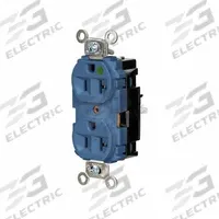 HUBBELL Receptacle: Hospital Grade, Duplex, 5-20R, Blue, 125V AC, 20 A, 2 Pole / 3 Wire (MPN HBL8300STBL)