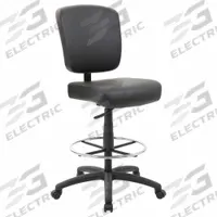 BOSS Drafting Chair: Black, Vinyl Material, Armless Arm, 19 1/2 in Seat Wd, 19 in Seat Dp (MPN B1680-BK). Key specifications — Brand: BOSS; Tilting Back: No; Frame Material: Nylon; Frame Color: Black.