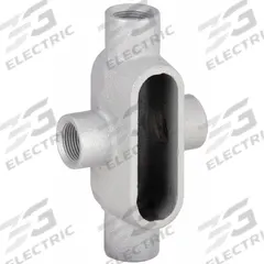 Conduit Outlet Body: Iron, 1 1/4 in Trade Size, X Body, 19.5 cu in Body Capacity, Threaded Hub (MPN X47). Key specifications — Finish: Powder Coated; Includes: Set Screw Hubs; For Use With: RMC; Brand: HUBBELL KILLARK; Hub Style: Threaded; Mfr. Series: Duraloy 7.