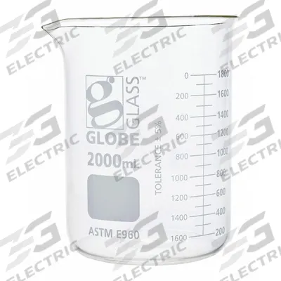 GLOBE SCIENTIFIC Beaker: 2,000 mL, 67.62 fl oz, A, Low Form, Type I, White - Color Coded Low Form Glass Beakers