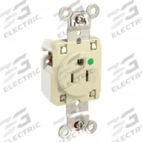 HUBBELL Receptacle: Hospital Grade Fed. Spec., Single, 5-15R, Ivory, 125V AC, 15 A, 2 Pole / 3 Wire (MPN HBL8210I)