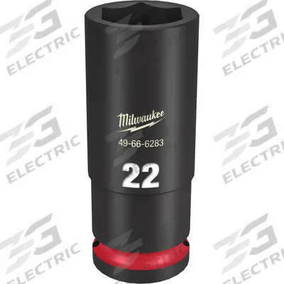 MILWAUKEE Deep Impact Socket: 1/2 in Drive Size, Metric, 22 mm Socket Size, 6-Point - 1/2" Drive Impact Sockets