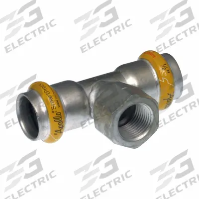 APOLLO Crimp Tee Fitting: 1 in Pipe x 1/2 in Pipe x 1 in CTS Size - Gas Stainless Steel Press Pipe Fittings