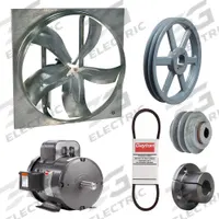 DAYTON Supply Fan w/Drive Package: Belt Drive, 54 in Blade, Totally Enclosed, 37,683 cfm, 1 ph, 3 hp (MPN 7AC67). Key specifications — Nameplate Voltage: 115/230V AC; Assembled: Unassembled; Brand: DAYTON; Enclosure Design: Totally Enclosed Motor.