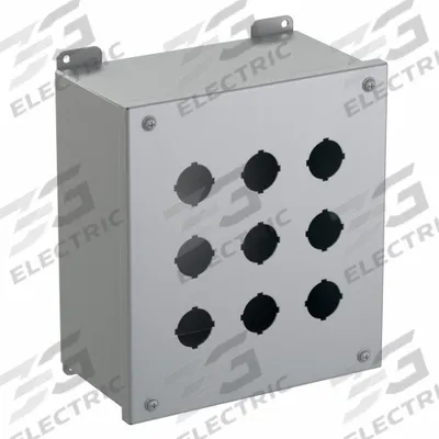 HAMMOND Push Button Enclosure: 30mm, 9 Holes, Carbon Steel - Enclosures for 30mm Operators