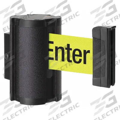 LAVI Retractable Belt Barrier: 10 ft Belt Lg, Caution Messaging, Yellow - Wall-Mount Retractable Belt Barriers