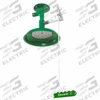 HUGHES SAFETY Plumbed Shower: Ceiling Mnt, Stainless Steel Sprayhead, Stainless Steel Pipe, Green (MPN L23GSV). Key specifications — Brand: HUGHES SAFETY; Activation: Pull Rod.