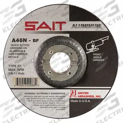 SAIT Depressed Center Grinding Wheel: Type 27, 4 1/2" x 1/4" x 7/8", Aluminum Oxide, 46 Grit, A46N (MPN 20062). Key specifications — Series: A46N; Brand: UNITED ABRASIVES-SAIT.