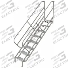 TRI-ARC Portable Stairs: 9.5 ft Overall Ht, Steel, 450 lb Load Capacity, Perforated, 8 Steps (MPN WISS108246). Key specifications — attr1050559: Gray; attr1050557: TRI-ARC.