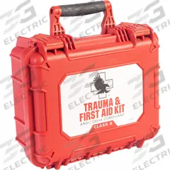 Trauma and First Aid Kit: 209 Components, Nylon, Hard Case, Orange, No Medication Included, Nylon (MPN 80-1034). Key specifications — Brand: NORTH AMERICAN RESCUE; Adhesive Bandages Included: (50) Flexible Fabric Bandages; Product Type: Trauma and First Aid Kit; PPE and Disposal Equipment Included: (4) Pairs Responder Nitrile Gloves (Large); Oral and Inhalant Medicinals Included: No Oral/Inhalant Medicinals; Tools Included: First Aid Pocket Guide; Topical Medicinals Included: 1 oz Eye Wash Solution; Wound Dressings Included: (2) Instant Cold Packs.
