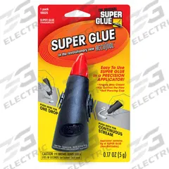 SUPER GLUE Instant Adhesive: Accutool, Gen Purpose, 0.17 fl oz, Tube, Clear, Thin Liquid (MPN 19025). Key specifications — Series: Accutool; Standards: MIL-A-46050C Type II Class 2; Primary Applications: General Purpose; Materials Bonded: Porcelain; Brand: SUPER GLUE; Secondary Compatible Materials: Wood.