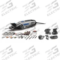 DREMEL Rotary Tool Kit: 1.8 A Current, Variable Speed, 1/8 in Collet Size, 4300 (MPN 4300-5/40). Key specifications — attr1255004: DREMEL; attr1255007: Variable Speed.