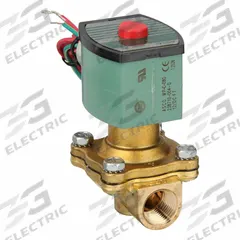REDHAT Solenoid Valve: 2-Way, Normally Open, 1/2 in Pipe Size, 12V DC, Watertight, High Flow (MPN 8210G034LF 12/DC). Key specifications — attr985516: 1/2 in; attr985521: 12V DC; attr985484: REDHAT; attr985485: Watertight.