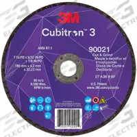 3M CUBITRON 3 Cut-Off and Grinding Wheel: Type 27, 7" x 5/32" x 7/8", Ceramic, 36 Grit (MPN 90021). Key specifications — Brand: 3M CUBITRON 3.