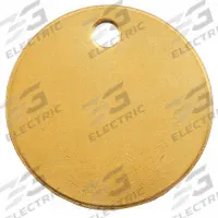 APPROVED VENDOR Blank Tag: Brass, Yellow, 0.04 in Thick, Round, 2 in x 2 in, 25 PK (MPN 43590). Key specifications — Material: Brass; Color: Yellow; Brand: APPROVED VENDOR.