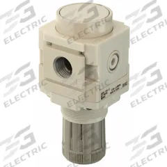 SMC Regulator: Die-Cast Zinc, 1/4 in G, 7.251887 psi to 123.2821 psi, 1 MPa Max Op Pressure, Knob (MPN AR20-F02-D). Key specifications — attr111664: No; attr111400: AR-D; attr111627: SMC.