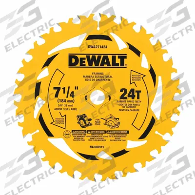 DEWALT Circular Saw Blade: 7 1/4 in Blade Dia., 24 Teeth, 0.08 in Cut Wd, 5/8 in Arbor Size - Wood-Cutting Blades