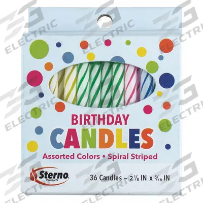 STERNO Birthday Candles: 2 min Burn Time, Assorted, 2 1/4 in Overall Ht - Candles & Votives