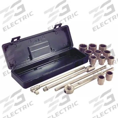 AMPCO Socket Wrench Set: Non-Magnetic/Non-Sparking, 3/4 in Drive Size, 15 Pieces - SAE Non-Sparking Socket Sets with Drive Tools