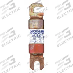 MERSEN Forklift Limiter Fuse: ALS Series, Bolt-On, Gen Purpose, 225 A, 125 V DC, Non-Indicating (MPN ALS225). Key specifications — Brand: MERSEN; Series: ALS.