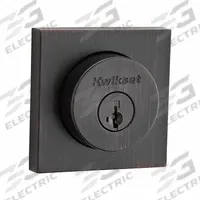 KWIKSET Single Cylinder Deadbolt: Cylindrical, 1 3/4 in Door Thick - Max, Black (MPN 158-SQT-11P-SMT-6AL-STRKP-K3). Key specifications — ADA Compliant: No; Brand: KWIKSET; Finish: Satin Bronze-Plated, Blackened, Satin Relieved, Clear Coated; Keyway Type: Kwikset KW1; Includes Core: Core Included.