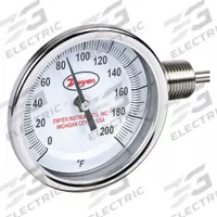 DWYER Dial Thermometer: 0°F to 200°F, ±2%Full Scale Accuracy, 2.5 in Stem Lg, 3 in Dial Dia (MPN BTLR325101). Key specifications — Accuracy: ±2 % Full Scale; Brand: DWYER.