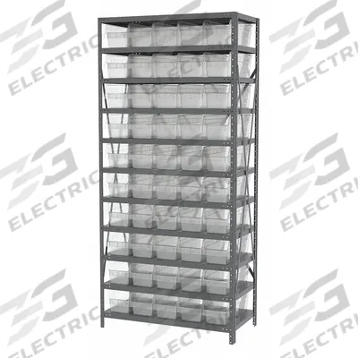 AKRO-MILS Bin Shelving: 36 in x 18 in x 79 in, 1 Sided, 50 Bins, Open, Shelf Bin - Metal Stationary Bin Shelving with Open-Front Bins