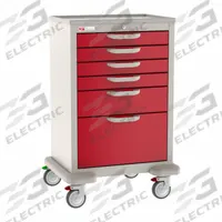METRO General Medical Supply Cart with Drawers: Polymer/Steel, (2) Swivel/(2) Swivel with Brake, Red (MPN MBX4101TL-R). Key specifications — Material: Steel; Drawer Color: Red; Brand: METRO; Caster/Wheel Configuration: (2) Swivel with Brake; Cabinet Color: Taupe.