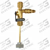 JB INDUSTRIES Valve Core Remover: 3 1/4 in Lg, Brass, 1/4 in Male SAE, 1/4 in Male SAE (MPN A32525SVT). Key specifications — Application: Charging; Includes: Torque Knob; Product Type: Valve Core Remover; Brand: JB INDUSTRIES; Body Material: Brass; Manufacturer Part Number: A32525SVT.