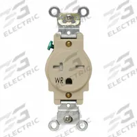 LEVITON Single Receptacle Outlet: Single, 6-20, Ivory, 250V AC, 20 A, 2 Pole / 3 Wire (MPN W5461-T0I)