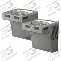 ELKAY Bi-Level Drinking Fountain: On-Wall, 27 in Ht, Front Pushbar/Side Pushbar, 8 gph @ 50°F, Gray (MPN EMABFTL8LC). Key specifications — Housing Color: Gray; Brand: ELKAY; Housing Material: Stainless Steel; Housing Finish: Vinyl Clad; Chilling Capacity: 8 gph @ 50°F.