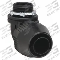 Liquid-Tight Conduit Fitting: Plastic, 1 1/4 in Trade Size, Insulated, 90° Elbow (MPN LT9125P). Key specifications — Insulated: Insulated; Box Connection: 1-1/4 in MNPT; Hazardous Location Rating: Class I, Division 2; Brand: THOMAS & BETTS.
