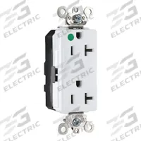 LEVITON Receptacle: Hospital Grade, Decorator Duplex, 5-20R, White, 125V AC, 20 A, 2 Pole / 3 Wire (MPN M1636-ILW)