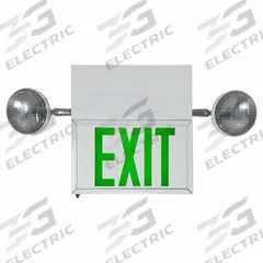 STEEL Combo Exit Sign - Extended Run Time: White, 2 Faces, Green, LED, Remote Capable, 120/277V AC (MPN L2ETXFL2GWW-U). Key specifications — Voltage: 120/277V AC; Self Diagnostics: No; Housing Color: White; Brand: BIG BEAM; Directional Indicators: Universal Field Selectable Chevrons; Lighting Technology: LED; Remote Capable: Yes; Text Color: Green.