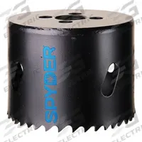 SPYDER Hole Saw: 2 1/2 in Saw Dia., 4/6 Teeth per Inch, 1 7/8 in Max. Cutting Dp, Bi-Metal (MPN 600087CF). Key specifications — attr1098070: 4/6; attr1098087: SPYDER; attr1098073: 1/2"-18.