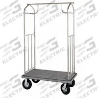 HOSPITALITY 1 SOURCE Bellman Cart: 1 in Frame Dia, 43 in Overall Lg, 25 in Overall Dp, Gray, Gray (MPN XDBCEC-8). Key specifications — attr1036728: HOSPITALITY 1 SOURCE; attr1036739: Chrome; attr1036747: Bellman Cart.
