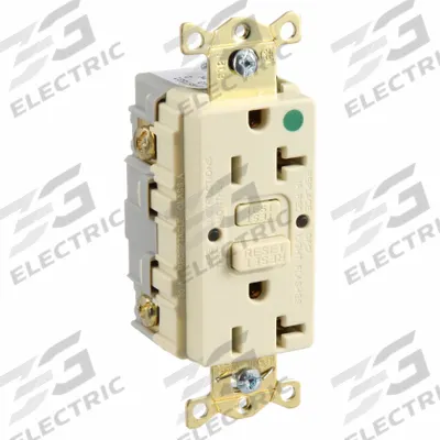 HUBBELL GFCI Receptacle: Hospital Grade, Duplex, 5-20R, Ivory, GFCI, 125V AC, 20 A - General Purpose Receptacles